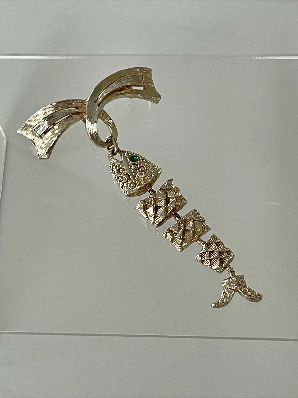 Vintage Gold-Tone Dangling Fish Brooch Pin